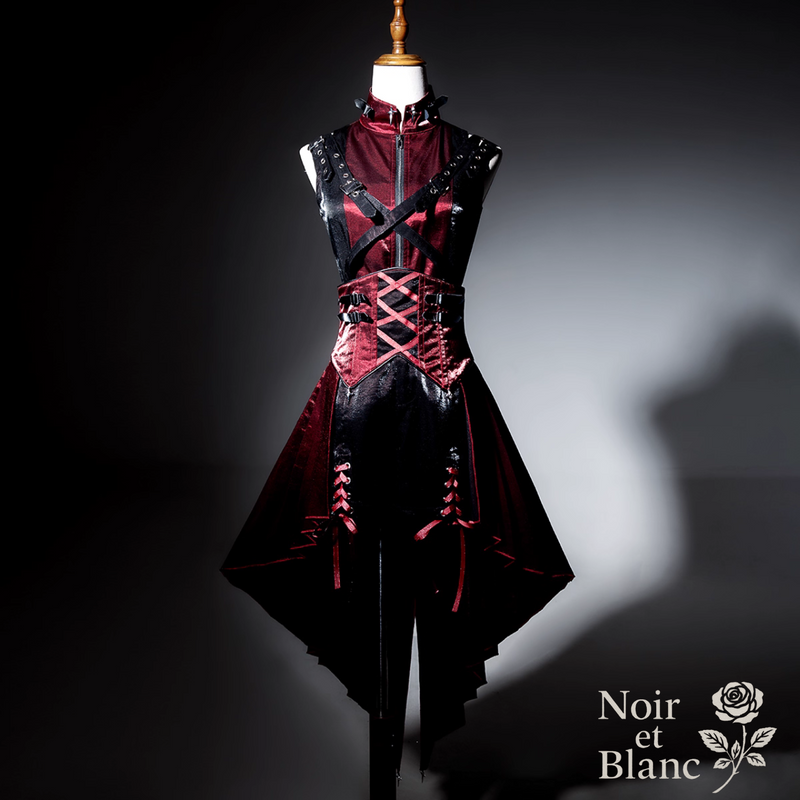 レッドベルベットゴシックセットアップ|ベルト装飾×ハイローシルエット【NB-023】